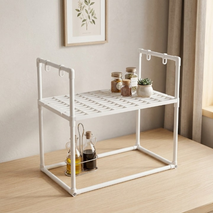 Microwave Oven Storage Rack - 2-Tier Kitchen Organizer Shelf